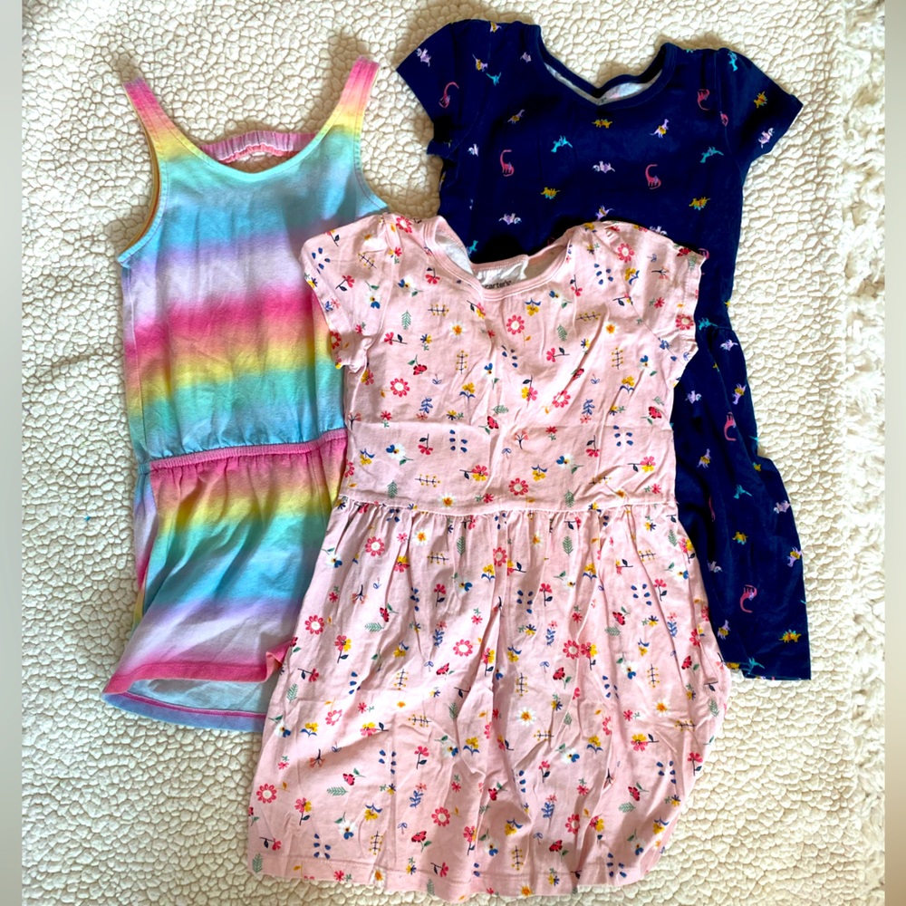 Set of two dresses and one romper, little girls size 5T, 5/6